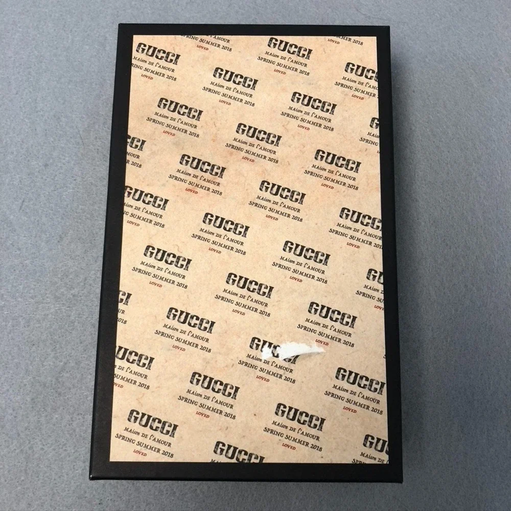 Authentic Gucci Gift Box Dust Bag Beige Black Logo Print 9x5.5x2 Small Rectangle